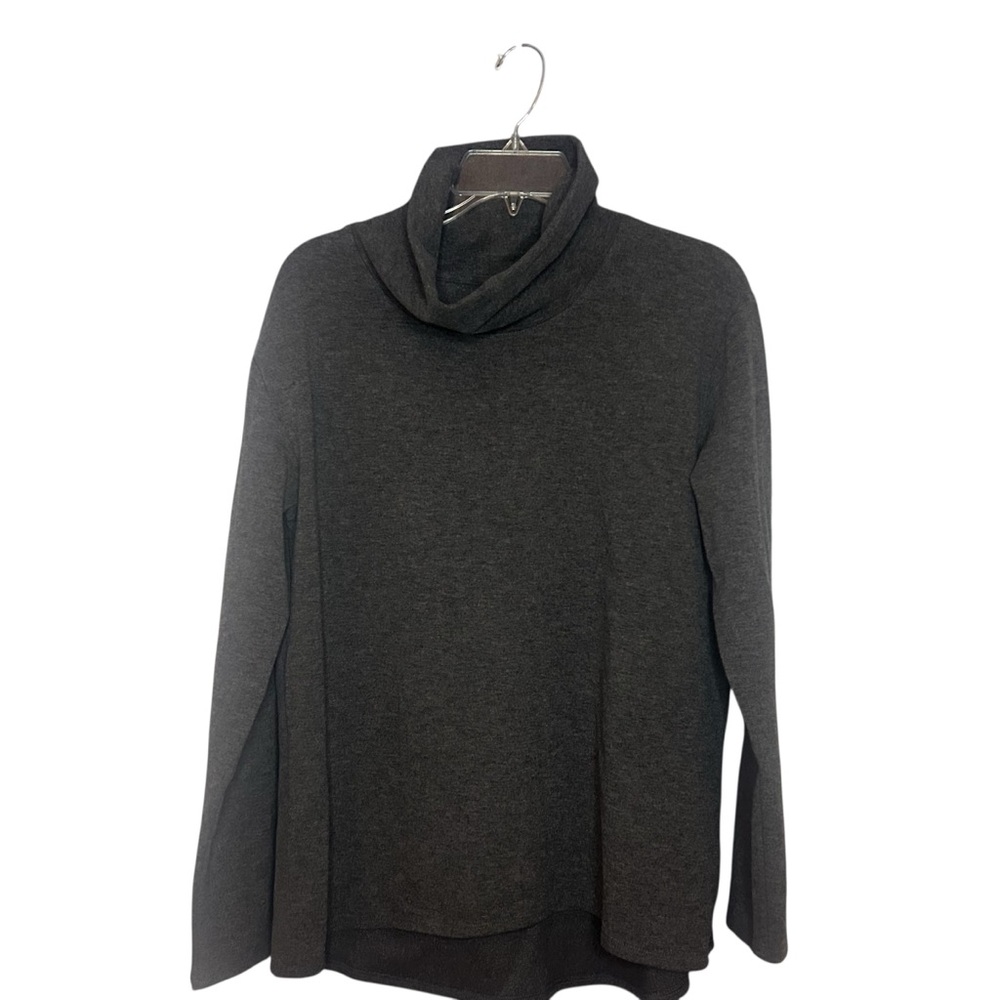 Joan Rivers Cowl Neck Tunic Top Gray Hi Low Hem Soft Stretch Size Small